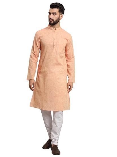 LATEST CHIKAN Men's Cotton Regular Textured Long Kurta Full Sleeves - Casual Ethnic Wear