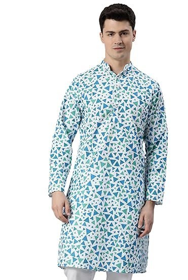 Majestic Man Men Cotton Blend Chikankari Embroidered Sequinned Regular Kurta