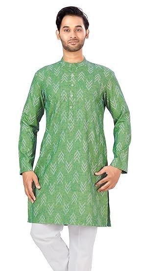 Studio Shringaar Men's Cotton Blend Relaxed Fit Ikat Printed Knee Length Kurta