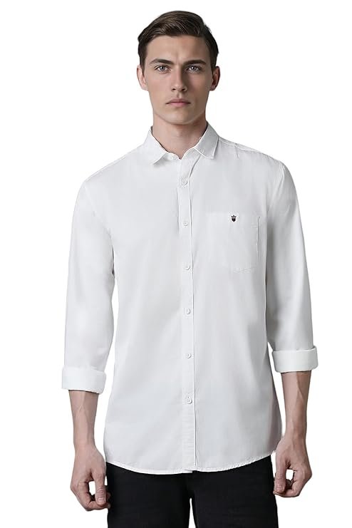 Louis Philippe Men's Over Dyed Solid Premium Slim fit Casual Shirt with Washed Look & Soft Hand Fee