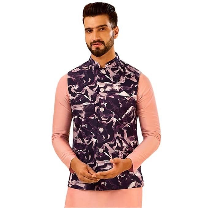 KISAH Men's Ethnic Wear Regular Fit Embellished Cotton Nehru Jacket