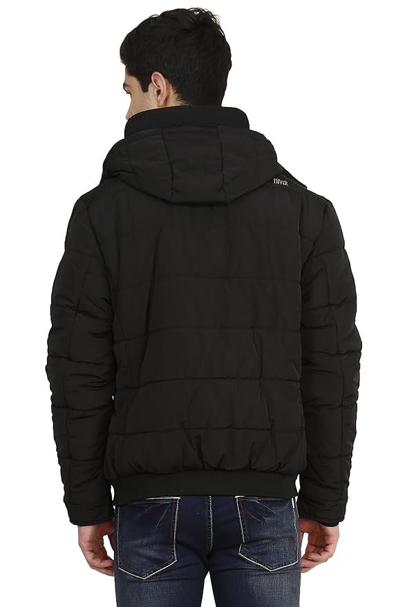 HIVER Men's Nylon Jacket Water Proof Full-Sleeved Winter Jacket with Hood For Minus Degree