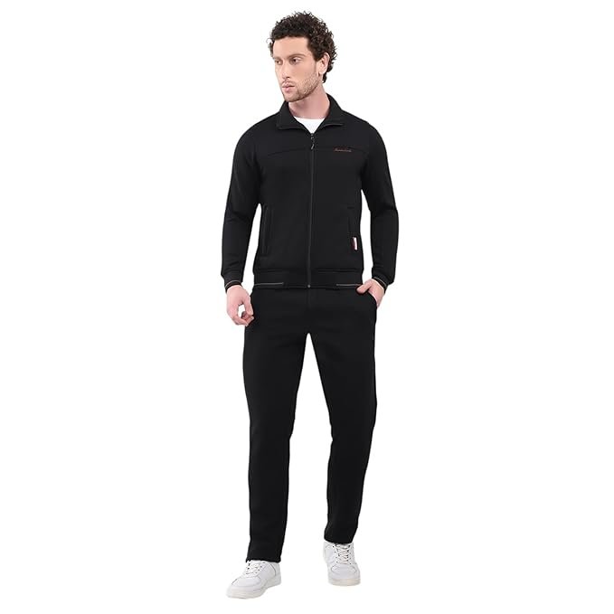 Monte Carlo Men’s Regular Fit Collared Neck Full Sleeve Solid Winter Tracksuit | Soft Warm Material | Stylish Sports & Casual Winter Wear for Men (Pack Of 1)