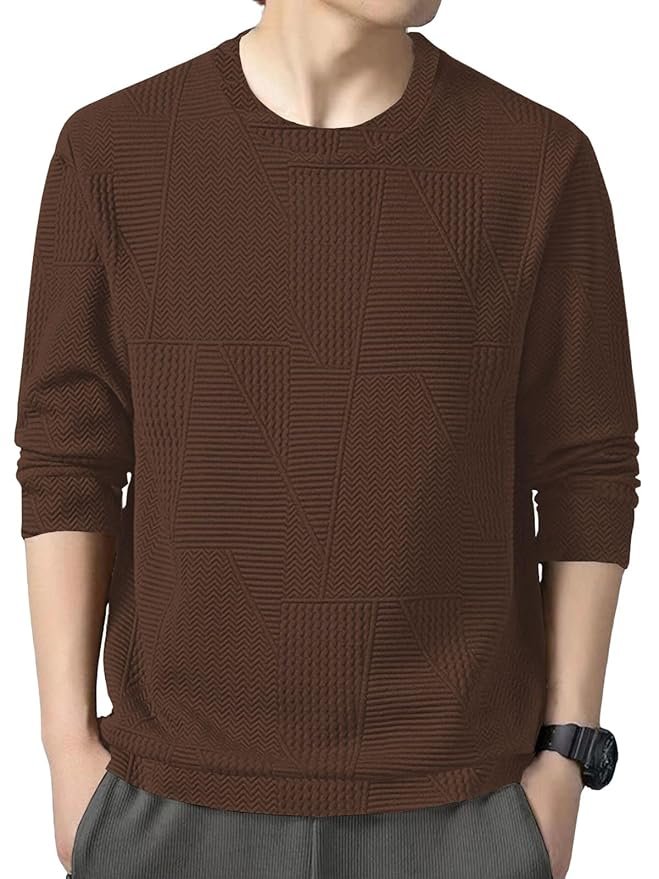 GRECIILOOKS Full Sleeve T Shirt for Men | Casual T-Shirts for Man|Poly Cotton Textured Oversized Fit T-Shirt | Round Neck T-Shirt's