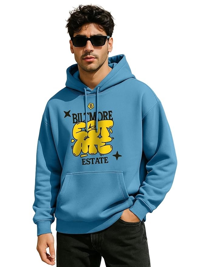 Veirdo® Polycotton Spun Oversized Fit Hooded Sweatshirt Full Sleeves Front Chest Graphic Printed Drop Shoulder Jumper Hoodie for Men (Sizes: S to 3XL)