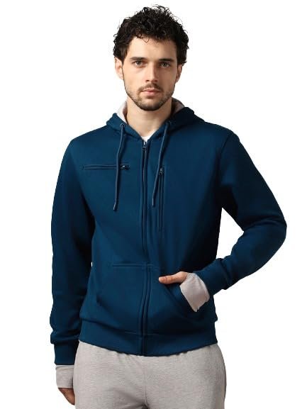 NOBERO Travel Hoodies for Man | 280 GSM Rich Cotton Fleece Solid Hooded Full Sleeve Sweatshirt | Stylish Casual Wear Winter Hoodies for Men |15 Utility Features , Tab & Drinks & earphones Holder, Charger & Sunglass Pocket, Microfiber Cloth, In-Built Gloves, Eye Mask