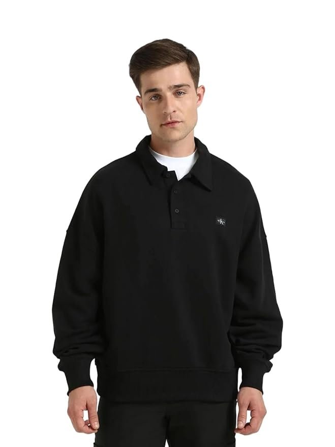 Solid Relaxed Fit Cotton Sweatshirt