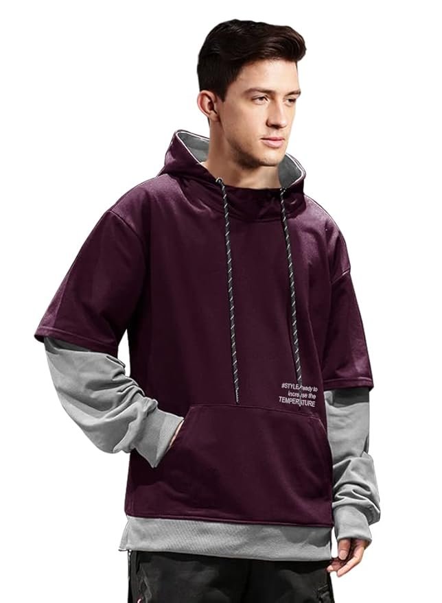 EYEBOGLER Men's Colorblocked Hooded Neck Cotton Blend Full Sleeves Regular Fit Sweatshirt