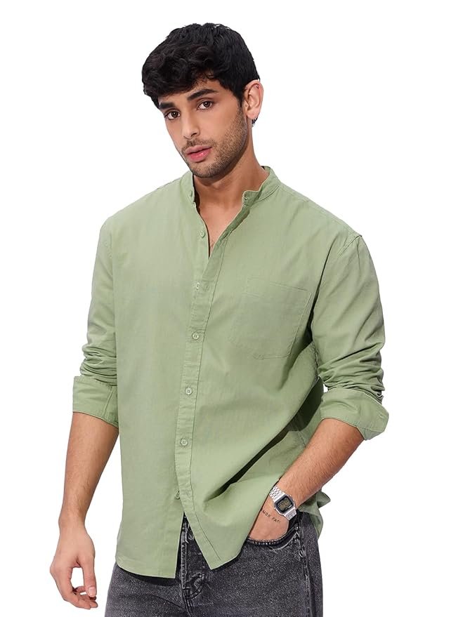 The Souled Store Men's Cotton Regular Fit Solid Button Down Shirt