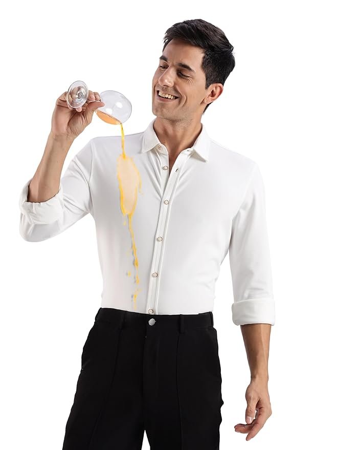 TURMS Water Repellent Men's Knitted Shirt | Anti Stain Anti Odor Cotton Blend | Solid Casual Full Sleeves