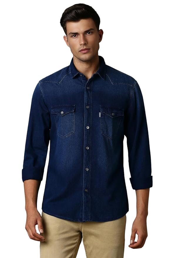 Louis Philippe Men's Premium Washed Look Slim fit Denim Shirt