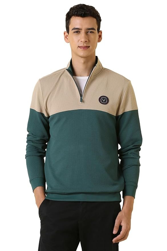 Allen Solly Men's Cotton Blend Casual Sweatshirt with Half Zip and Straight Pocket