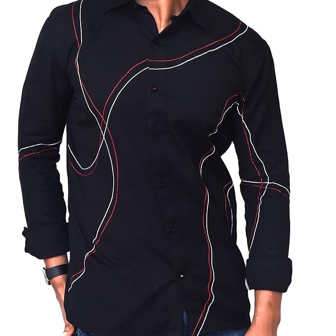 Lineart Premium Cotton Linen Mens Shirt Black by MUNIGE Size- 42