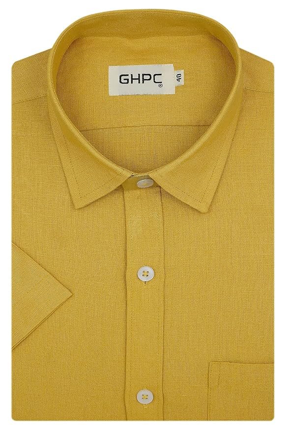 GHPC Cotton Linen Plain Solid Half Sleeves Regular Fit Formal Shirt for Men