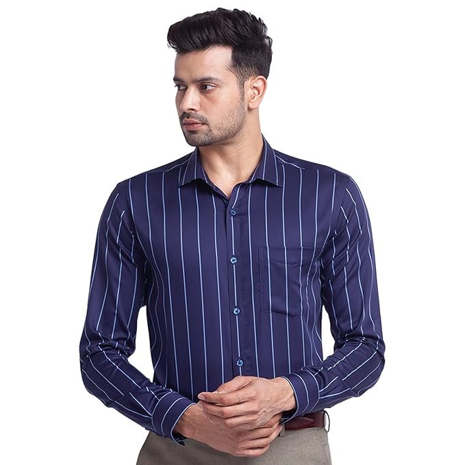 Park Avenue Blue Stripe Slim Fit Formal Shirts for Men