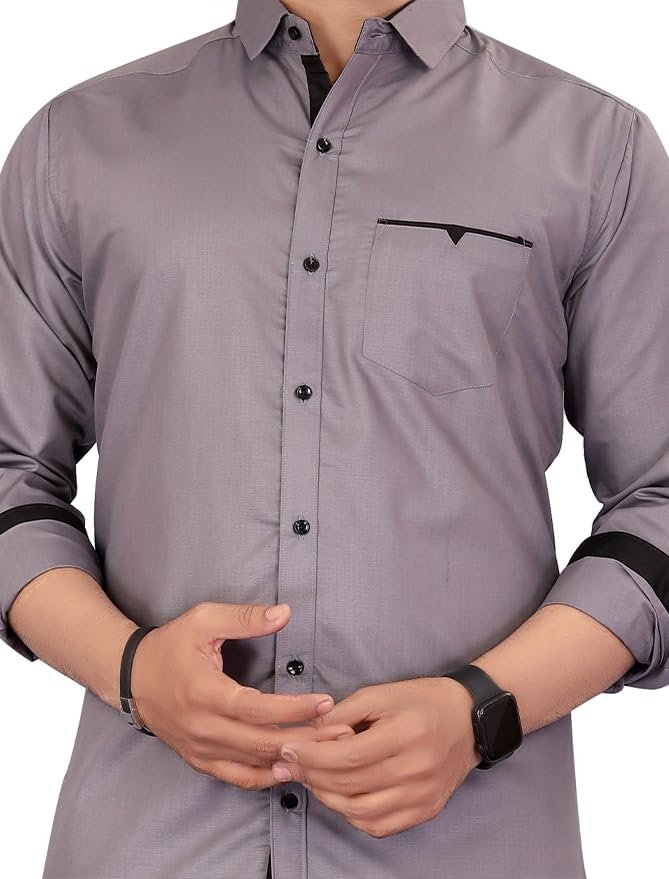 CB-COLEBROOK Men's Solid Relaxed Fit Cotton Shirt | Casual | Plain | Stylish Mens Shirt | Summer-Regular Fit Shirt Spread Collar with Pocket & Full Sleeves (Available in Plus Size)