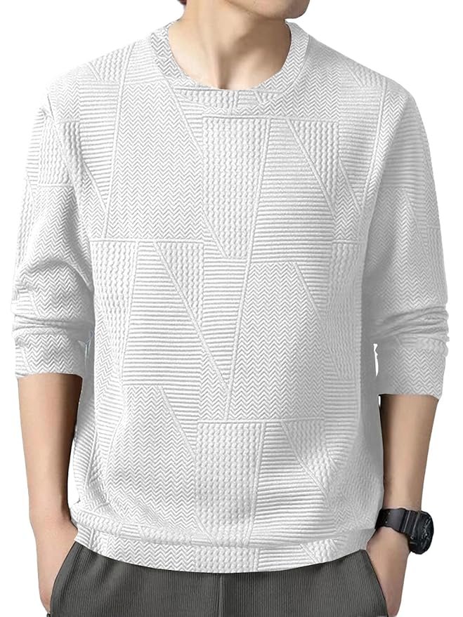 GRECIILOOKS Full Sleeve T Shirt for Men | Casual T-Shirts for Man|Poly Cotton Textured Oversized Fit T-Shirt | Round Neck T-Shirt's