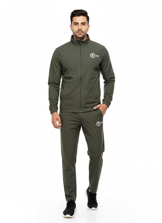 BMS Track Suit with inside mesh, Light weight and comfortable (IN, Alpha, L, Regular, Olive)