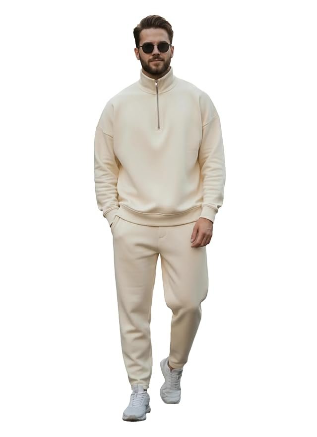 Mack Jonney Solid Half Zipper Track Suit for men | Co-ord Set | Warm Fleece Tracksuit Set | Full Sleeve Sweatshirt