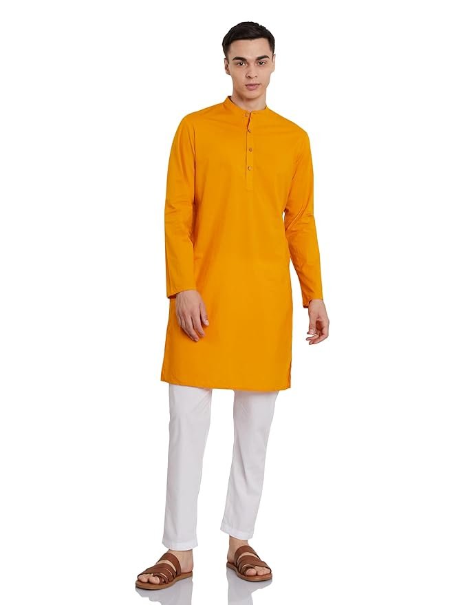 Amazon Brand - Symbol Men's 100% Cotton Solid Long Length and Pant Set |Casual |Regular Fit - 2pcs (Available in Plus Sizes)