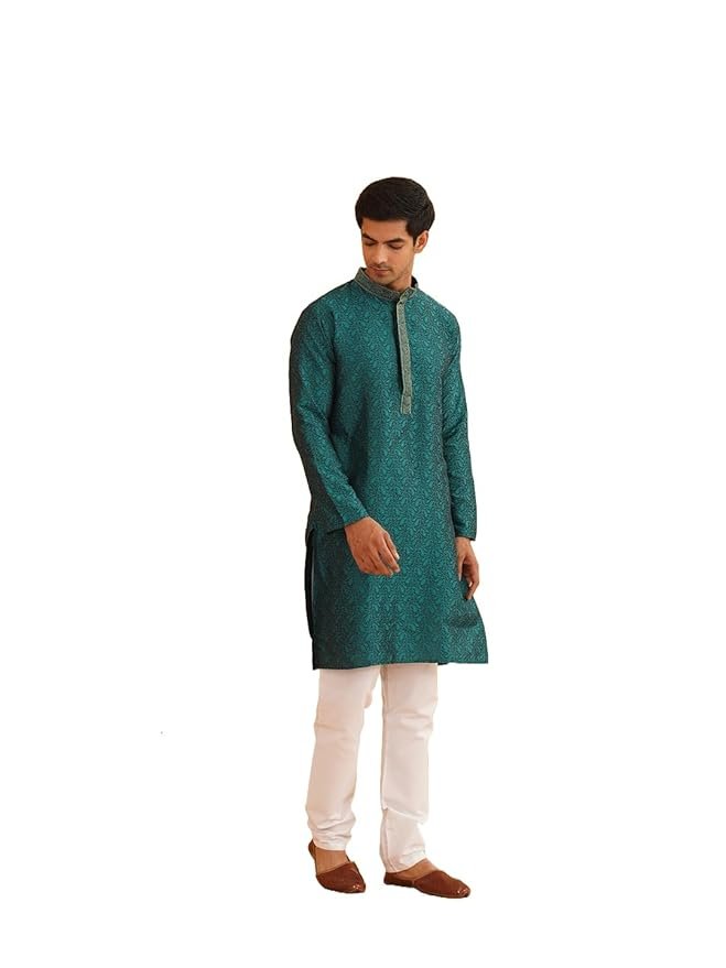 SOJANYA (Since 1958 Men's Silk Blend Kurta and Off White Churidar Pyjama SetSOJANYA (Since 1958 Men's Silk Blend Kurta and Off White Churidar Pyjama Set