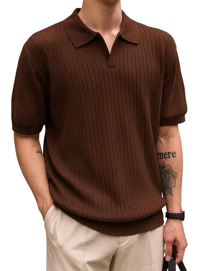 Veirdo® Men’s Casual Ribbed Polo Collar Knit T-Shirt | Regular Fit Half Sleeve Polo for Men | Flat Knit Textured T-Shirt Perfect for Office, Party, Travel