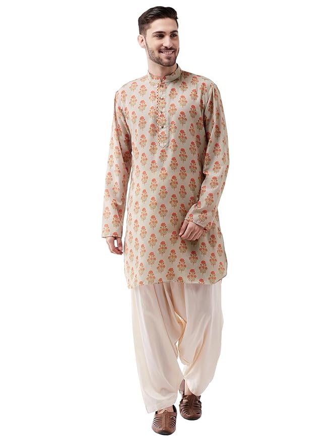 VASTRAMAY Men's Muslin Cotton Kurta and Patiala Set