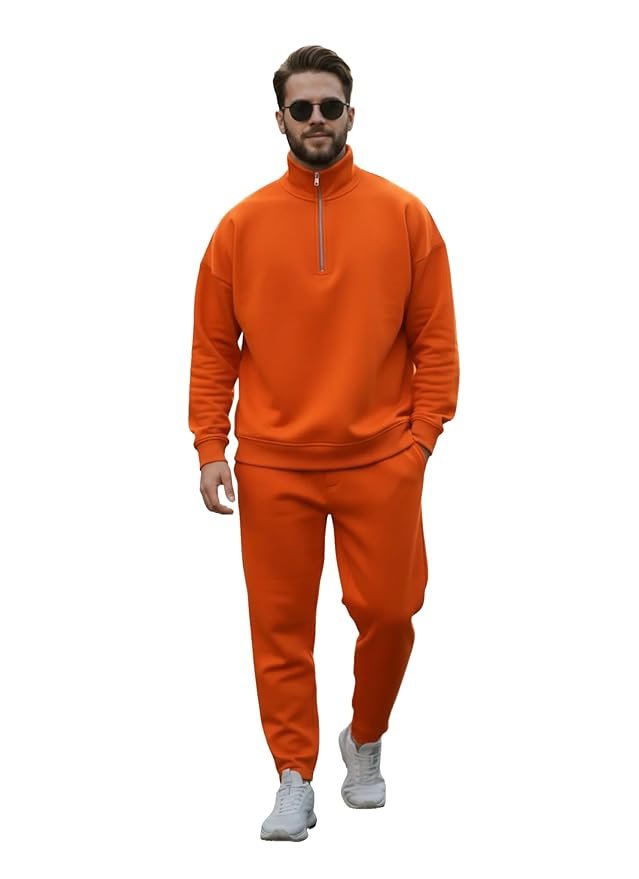 Mack Jonney Solid Half Zipper Track Suit for men | Co-ord Set | Warm Fleece Tracksuit Set | Full Sleeve Sweatshirt