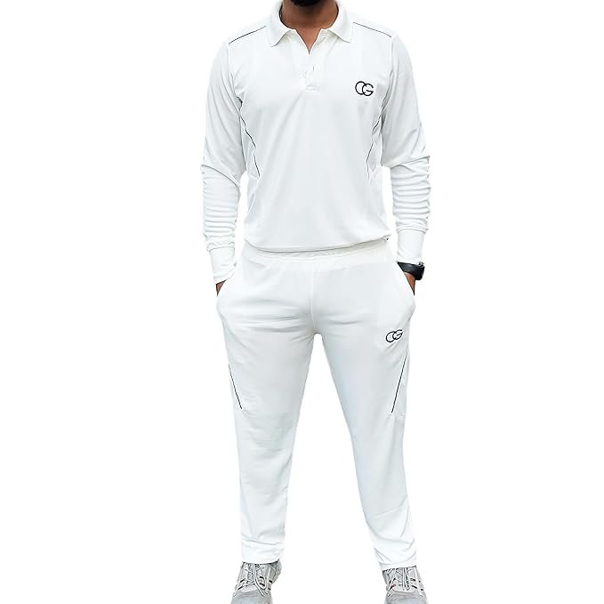 CG Full Sleeve Cricket White Tracksuit (T-Shirt & Lower Set)| Cricket Jersey |Cricket Whites Dress |Cricket Academy Kit |Cricket Uniform Men/Boys/Adults