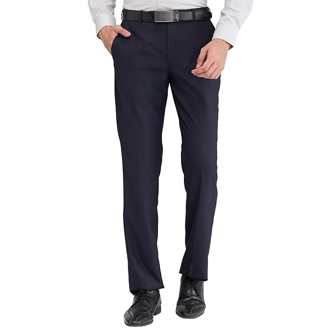 Park Avenue Men's Mid Rise Regular Fit Structure Pattern Poly Viscose Blend Flat Front Formal Trouser