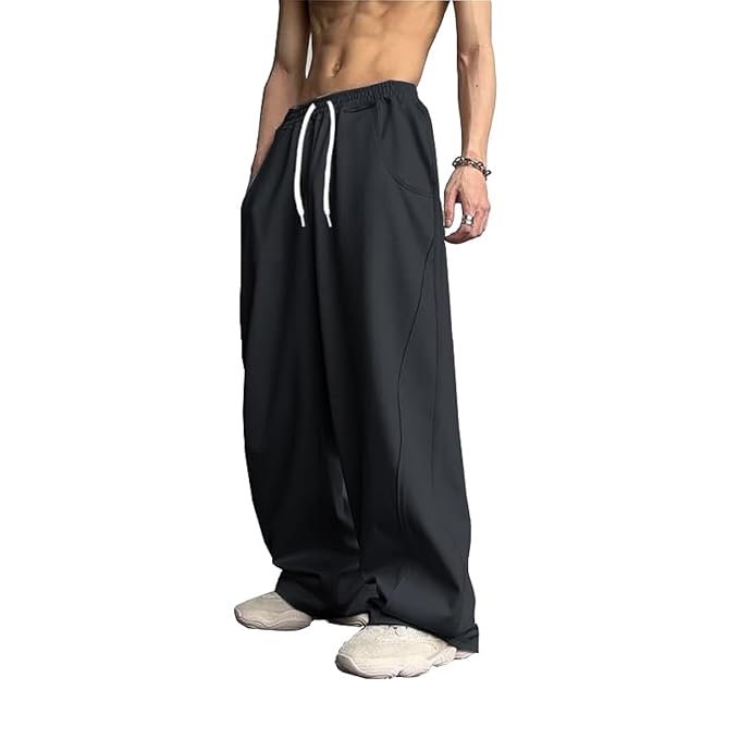 WZIKAI Men's Baggy Sweatpants Elastic Waist Drawstring Wide Leg Sweatpants Casual Loose Baggy Joggers with Pockets