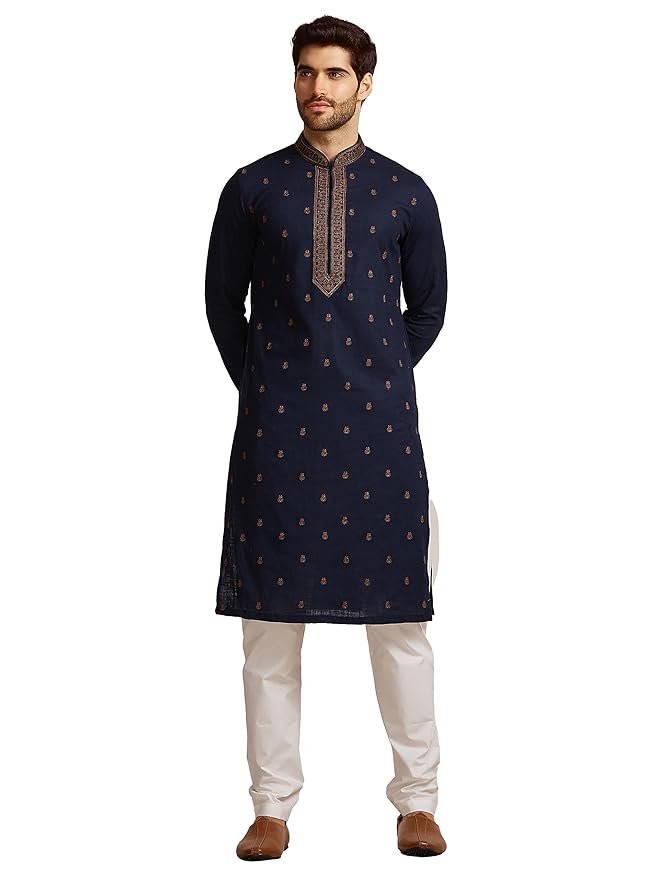 Manyavar Men's Fern and Buta Embroidered Kurta Set (2pcs)