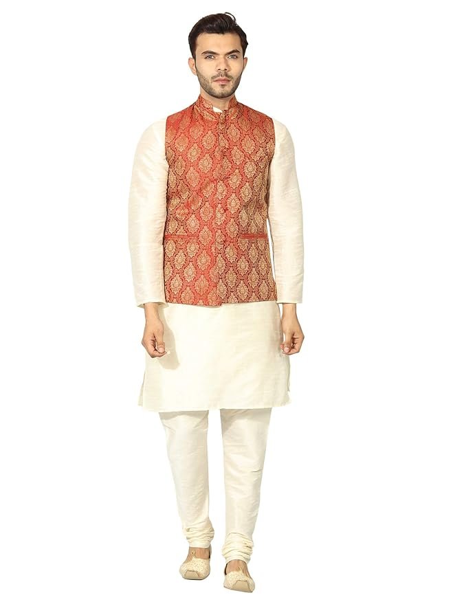 Mens Kurta Pyjama Set with Designer Ethnic Nehru Jacket